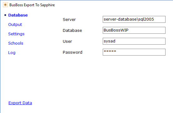 Sapphire Export Database Configuration